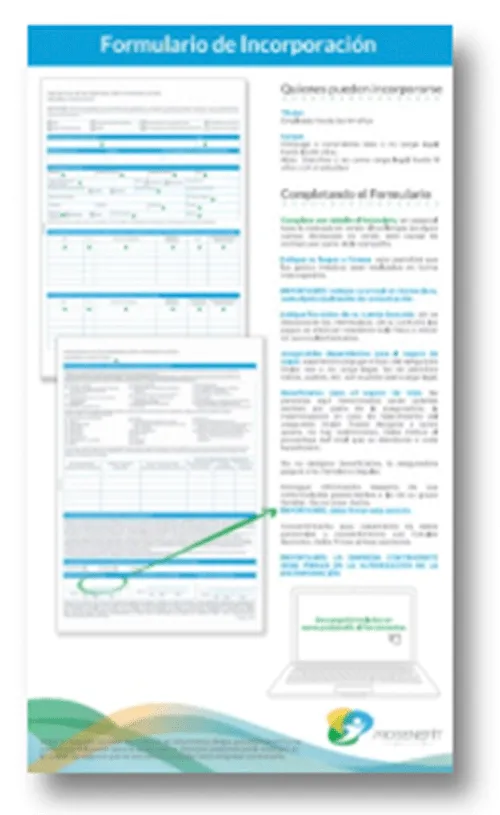 Infografía del formulario de incorporación, con el formulario y los pasos para completarlo