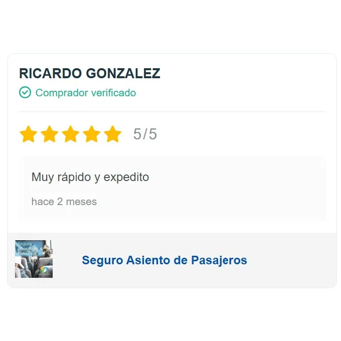 RICARDO GONZALEZ, comprador verificado, cinco de cinco estrellas: «Muy rápido y expedito».